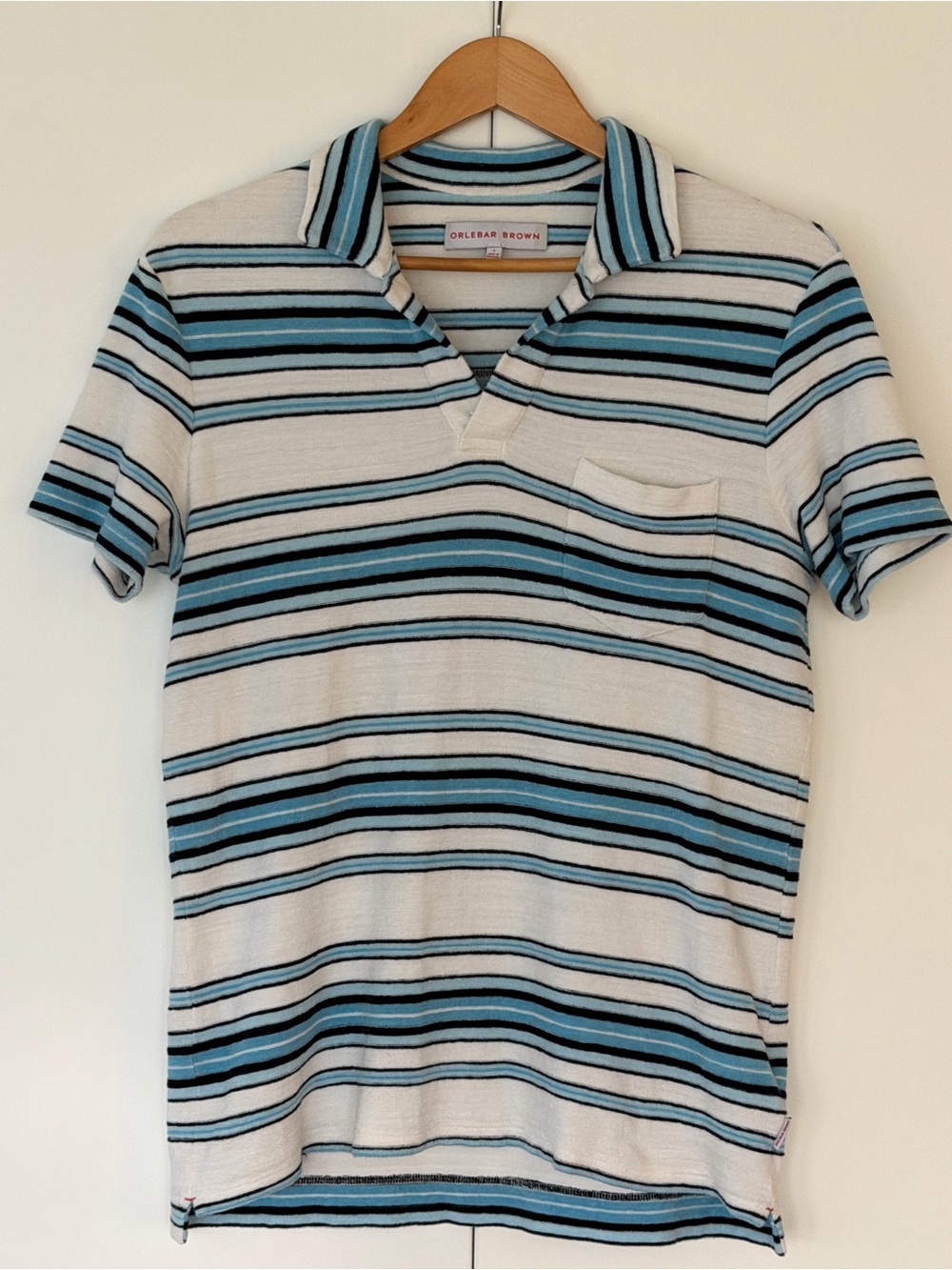Orlebar Brown White Polo with Blue & Navy Stripes